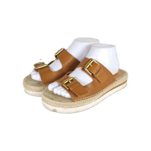 See by Chloe Women's Glyn 38 US7,5 Brown Leather Espadrille Mules Slide Sandals - Picture 1 of 16